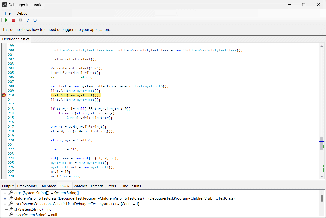 Integrating script debugger into your application