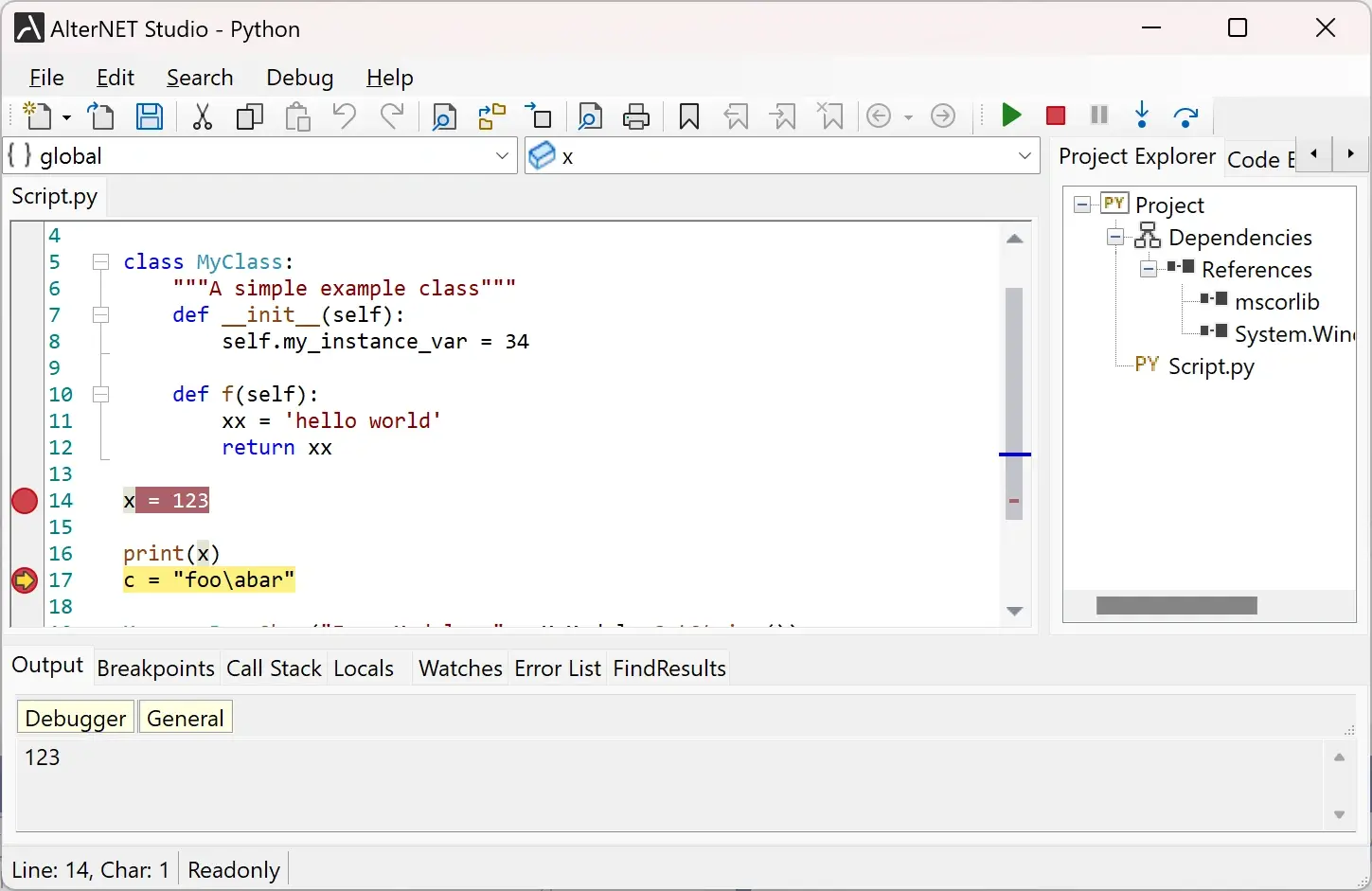 Running and debugging Python and IronPython scripts